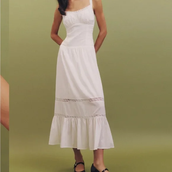 Reformation White Sleeveless Ruffled Bust Midi Dress - Picture 3 of 7